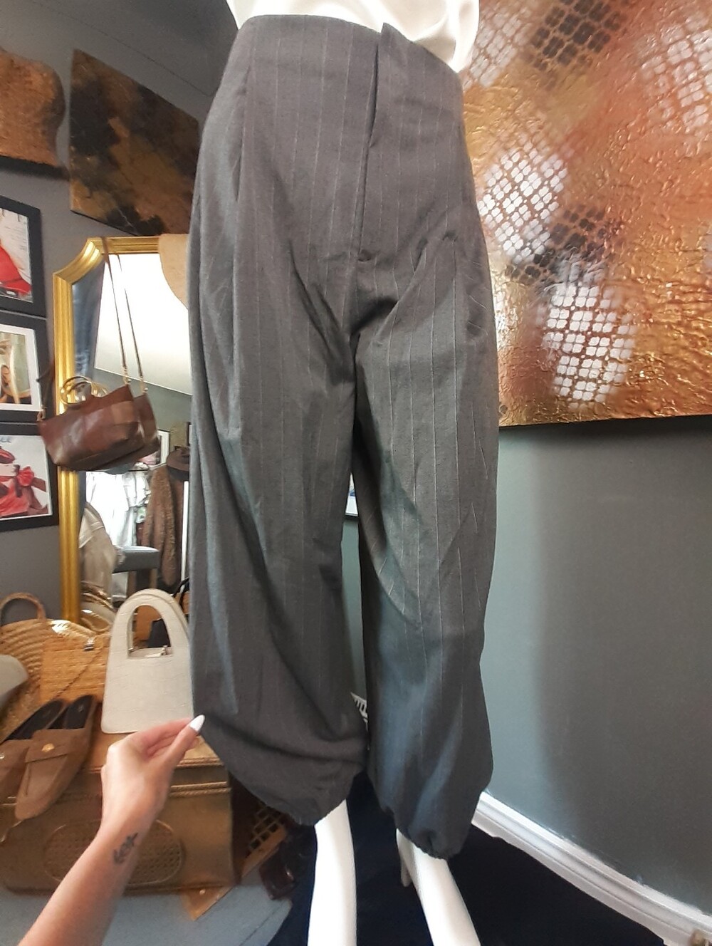 Zara Nwt Pinstripe Balloon Hem Trousers - Gray - Picture 1 of 16